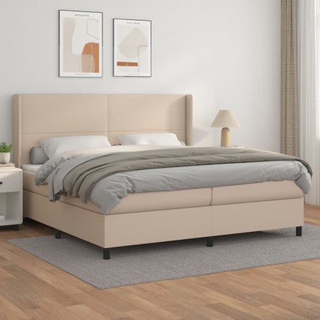 Cama box spring con colchón cuero sintético capuchino 200x200cm de , Camas y somieres - Ref: Foro24-3132404, Precio: 706,99 €...