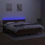 Box spring bed mattress LED lights dark brown fabric 160x200cm by , Beds and slatted bases - Ref: Foro24-3133248, Price: 498,...