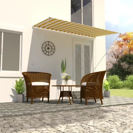 Retractable awning 250x150 cm yellow and white by vidaXL, Awnings - Ref: Foro24-143754, Price: 54,67 €, Discount: %