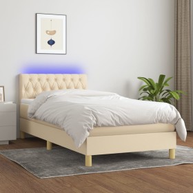 Cama box spring con colchón y LED tela crema 90x200 cm de , Camas y somieres - Ref: Foro24-3133930, Precio: 331,13 €, Descuen...