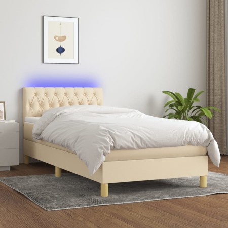 Cama box spring con colchón y LED tela crema 90x200 cm de , Camas y somieres - Ref: Foro24-3133930, Precio: 327,52 €, Descuen...