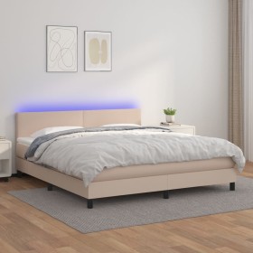 Box spring bed LED mattress cappuccino synthetic leather 180x200cm by , Beds and slatted bases - Ref: Foro24-3134122, Price: ...