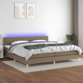 Cama box spring con colchón LED tela gris taupe 200x200 cm de , Camas y somieres - Ref: Foro24-3133905, Precio: 594,94 €, Des...