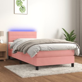 Box spring bed with mattress and LED pink velvet 90x200 cm by , Beds and slatted bases - Ref: Foro24-3134446, Price: 327,99 €...