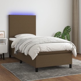 Box spring bed mattress and LED lights dark brown fabric 80x200cm by , Beds and slatted bases - Ref: Foro24-3134672, Price: 3...