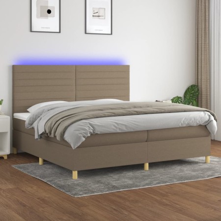 Box spring bed with mattress and LED lights taupe gray fabric 200x200 cm by , Beds and slatted bases - Ref: Foro24-3135545, P...