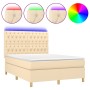 Boxspringbett-Matratze und LED-Leuchten, cremefarbener Stoff, 140 x 190 cm von , Betten und Lattenroste - Ref: Foro24-3135674...