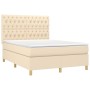 Boxspringbett-Matratze und LED-Leuchten, cremefarbener Stoff, 140 x 190 cm von , Betten und Lattenroste - Ref: Foro24-3135674...