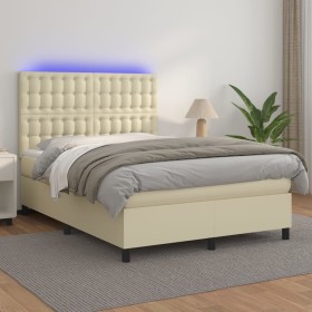 Box spring bed with mattress and LED cream synthetic leather 140x200 cm by , Beds and slatted bases - Ref: Foro24-3135947, Pr...