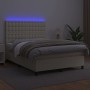 Cama box spring colchón y LED cuero sintético crema 140x200 cm