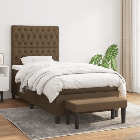 Cama box spring con colchón tela marrón oscuro 90x200 cm de , Camas y somieres - Ref: Foro24-3136808, Precio: 416,41 €, Descu...