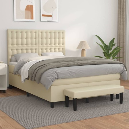 Box spring bed with cream synthetic leather mattress 140x200cm by , Beds and slatted bases - Ref: Foro24-3137667, Price: 529,...