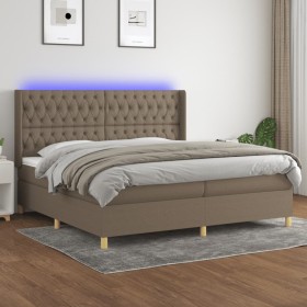 Boxspringbett mit Matratze und LED-Leuchten taupegrauer Stoff 200x200 cm von , Betten und Lattenroste - Ref: Foro24-3139145, ...