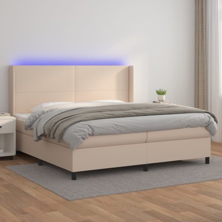 Box spring bed LED mattress cappuccino synthetic leather 200x200cm by , Beds and slatted bases - Ref: Foro24-3139288, Price: ...