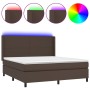 Cama box spring colchón y LED cuero sintético marrón 160x200 cm
