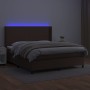 Box spring bed with mattress and LED brown synthetic leather 160x200 cm by , Beds and slatted bases - Ref: Foro24-3139274, Pr...