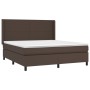 Cama box spring colchón y LED cuero sintético marrón 160x200 cm