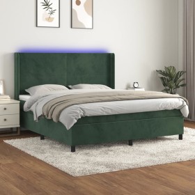 Cama box spring colchón y LED terciopelo verde oscuro 160x200cm de , Camas y somieres - Ref: Foro24-3139454, Precio: 560,88 €...