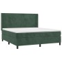Cama box spring colchón y LED terciopelo verde oscuro 160x200cm