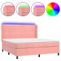 Cama box spring colchón y LED terciopelo rosa 160x200 cm de , Camas y somieres - Ref: Foro24-3139636, Precio: 567,43 €, Descu...