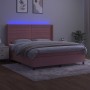 Cama box spring colchón y LED terciopelo rosa 160x200 cm