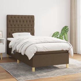 Cama box spring con colchón tela marrón oscuro 90x200 cm de , Camas y somieres - Ref: Foro24-3142548, Precio: 395,99 €, Descu...