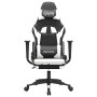 Gaming-Stuhl mit Fußstütze aus schwarzem weißem Kunstleder von , Gaming-Stühle - Ref: Foro24-3143704, Preis: 148,99 €, Rabatt: %