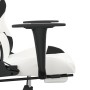 Silla gaming con reposapiés cuero sintético blanco negro