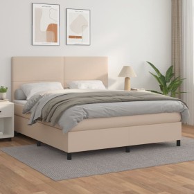 Cama box spring con colchón cuero sintético capuchino 180x200cm de , Camas y somieres - Ref: Foro24-3142742, Precio: 648,99 €...