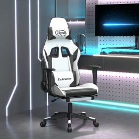 Silla gaming masaje y reposapiés cuero sintético negro blanco de , Sillones para videojuegos - Ref: Foro24-345467, Precio: 14...