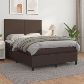 Box spring bed with brown synthetic leather mattress 140x200cm by , Beds and slatted bases - Ref: Foro24-3142728, Price: 488,...