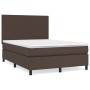 Cama box spring con colchón cuero sintético marrón 140x200cm