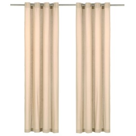 Cortinas con anillas de metal 2 uds algodón beige 140x245 cm de , Cortinas y visillos - Ref: Foro24-134322, Precio: 34,99 €, ...