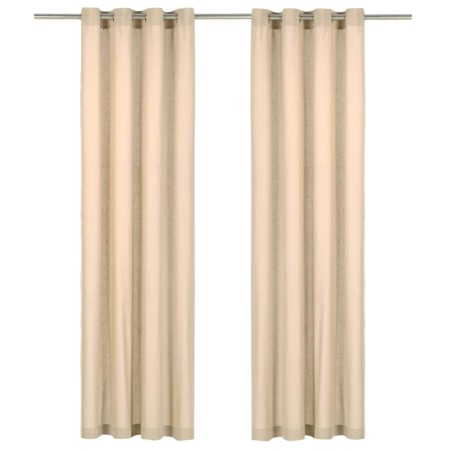 Curtains with metal rings 2 pcs beige cotton 140x245 cm by , Curtains and curtains - Ref: Foro24-134322, Price: 34,30 €, Disc...