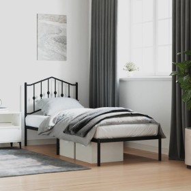 Estructura de cama con cabecero metal negro 80x200 cm de , Camas y somieres - Ref: Foro24-373780, Precio: 63,99 €, Descuento: %