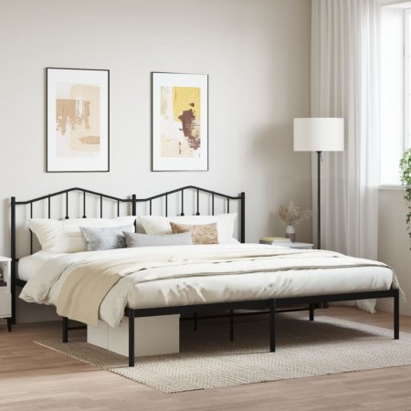 Bed frame with black metal headboard 200x200 cm by , Beds and slatted bases - Ref: Foro24-373796, Price: 104,86 €, Discount: %