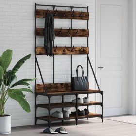 Coat rack with smoked oak shoe rack 100x40x184 cm by , Dresser Organizers and Bar Hangers - Ref: Foro24-837859, Price: 119,99...