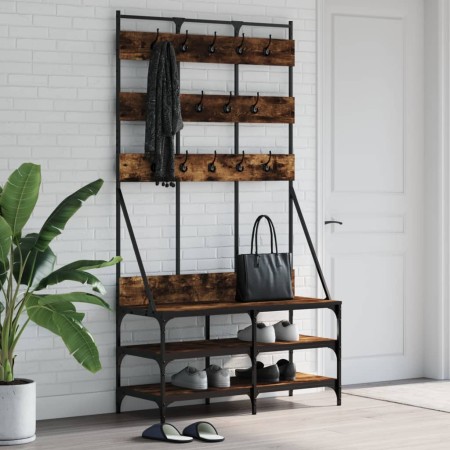 Garderobenständer mit Schuhregal aus geräucherter Eiche, 100 x 40 x 184 cm von , Kommoden-Organizer und Bar-Kleiderbügel - Re...