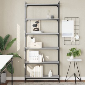 Bookcase with 6 shelves Sonoma gray engineered wood 80x30x188 cm by , Bookcases and shelves - Ref: Foro24-837685, Price: 79,9...