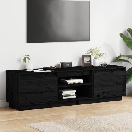 Solid black pine wood TV cabinet 140x35x40 cm by , TV Furniture - Ref: Foro24-840414, Price: 116,99 €, Discount: %