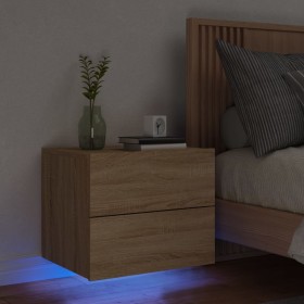 Mesita de noche de pared con luces LED roble Sonoma de , Mesitas de noche - Ref: Foro24-836816, Precio: 56,16 €, Descuento: %