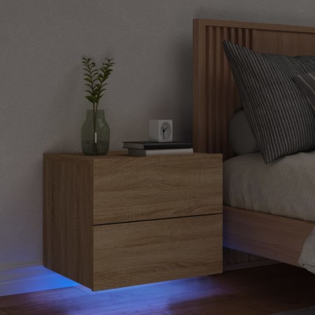 Sonoma Oak Wall-Mounted Nightstand with LED Lights by , Nightstands - Ref: Foro24-836816, Price: 58,99 €, Discount: %