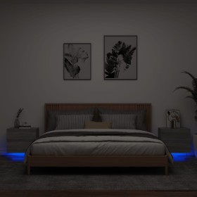 Mesitas de noche de pared con luces LED 2 unidades gris Sonoma de , Mesitas de noche - Ref: Foro24-836823, Precio: 96,40 €, D...