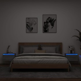 Wall bedside tables with LED lights 2 units gray Sonoma by , Nightstands - Ref: Foro24-836837, Price: 84,69 €, Discount: %