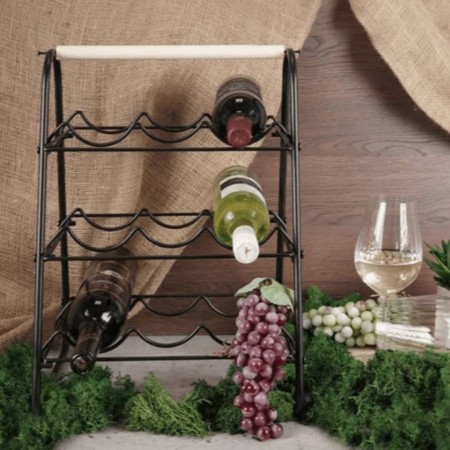 Home&Styling Weinregal für 9 Flaschen aus schwarzem und natürlichem Metall von , Weinregale - Ref: Foro24-447483, Preis: 35,9...