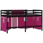 Cama alta para niños con cortinas madera pino rosa 90x200 cm de , Camas y somieres - Ref: Foro24-3206972, Precio: 190,71 €, D...