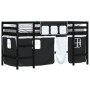 Cama alta niños con cortinas madera pino blanco negro 90x200 cm de , Camas y somieres - Ref: Foro24-3206970, Precio: 190,91 €...