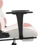 Silla gaming masaje y reposapiés cuero sintético blanco y rosa