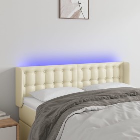 Cabecero con LED cuero sintético crema 147x16x78/88 cm de , Cabeceros y pies de cama - Ref: Foro24-3123328, Precio: 72,99 €, ...