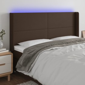 Cabecero con LED cuero sintético marrón 163x16x118/128 cm de , Cabeceros y pies de cama - Ref: Foro24-3123867, Precio: 129,99...